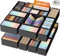 TasticTotes Drawer Organizer Clothes, 24 Pack Drawer Organizers and Underwear Organizer for Nursery, Dividers Clothes Organizer, Closet Organization and Foldable Storage Bins for Sock, Bra, Tie, Black
