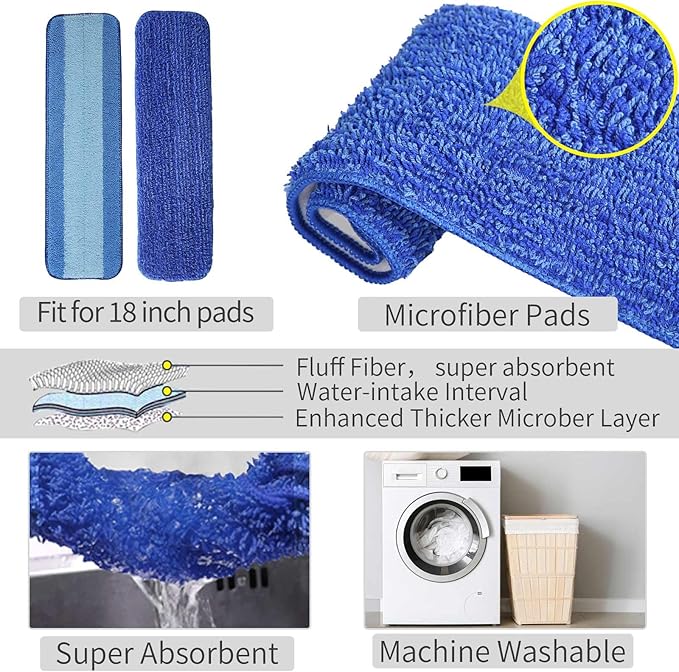Mop for Multi-Purpose Floor Premium Spray Mop, 18 inch Professional Hardwood Wet and Dry Cleaning Mops with 3 Resuable Pads and Refilled Bottle, Blue