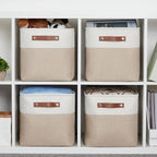 HNZIGE Foldable Storage Cubes Baskets for Organizing Set of 4, Fabric Cube Storage Bins 11 x11, Collapsible Storage Basket Bins Cube with Handles for Shelves Home Nursery(White Beige)