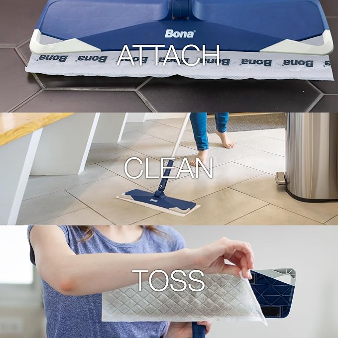 Bona Multi-Surface Floor Disposable Wet Cleaning Pads - - Residue-Free Floor Cleaning Solution for Stone,Tile,Laminate,and Vinyl Floors,12 Count (Pack of 6)