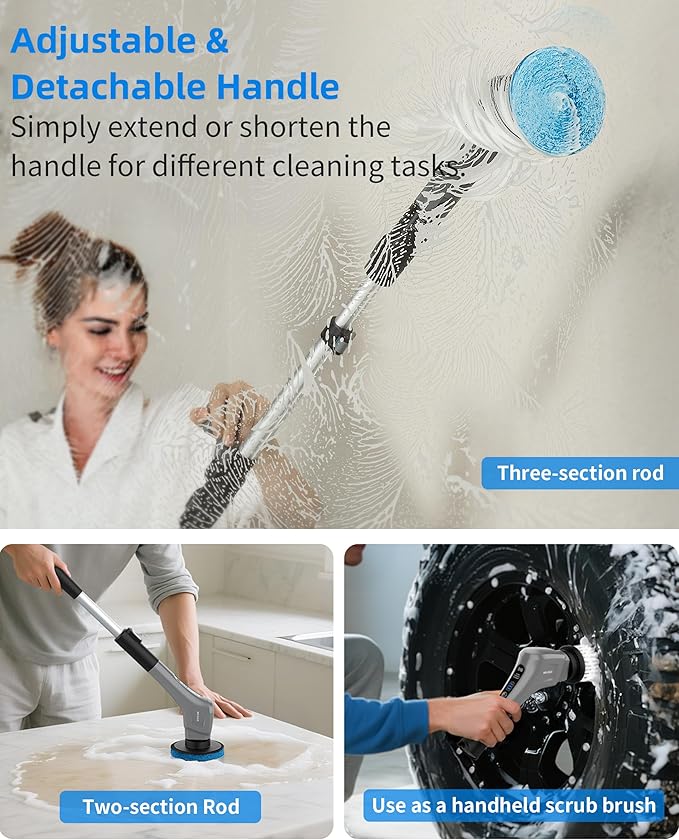 MR.SIGA Electric Spin Scrubber, Cordless Cleaning Brush, Shower Scrubber with 7 Replaceable Brush Head, Waterproof Bathroom Power Scrubber for Kitchen and Bathroom Cleaning