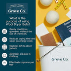 Grove Co. Wool Dryer Balls, Reusable Laundry Balls for Dryer, 100% New Zealand Wool, Reduce Drying Time, Wrinkles & Static, Sustainably Designed Laundry Essentials, Hypoallergenic, Unscented, 3 Pack