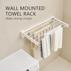 JOOM Laundry Drying Rack Collapsible, Wall Mounted Drying Rack, Clothes Drying Rack, Retractable Drying Racks, 27.5" Wide, 5 Aluminum Rods with Hooks, 60 lb Capacity (White 27.5" with Hooks)