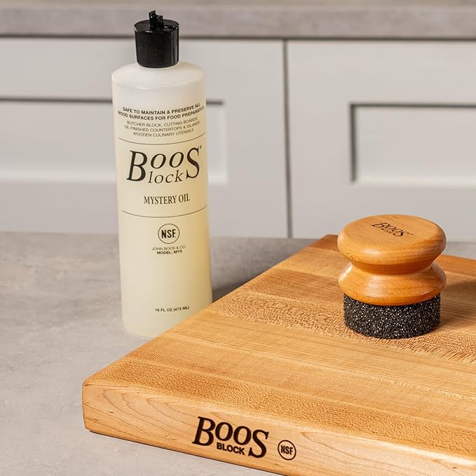 John Boos All-Natural Mystery Oil, Revitalizing Wood Conditioner, 16 oz - Food-Grade Mineral Oil for Butcher Blocks, Cutting Boards, Countertops and Wooden Culinary Utensils