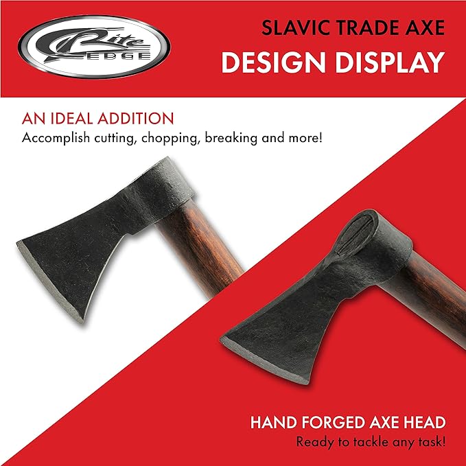SZCO Supplies 16" Viking Style Hand-Forged Axe - Carbon Steel Blade with Wooden Handle, Medieval Slavic Trade Axe for Chopping, Camping, and Historical Reenactments