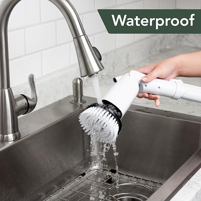 Electric Power Spin Scrubber - Cordless Cleaning Brush with 7 Replaceable Brush Heads - 3 Speed with Flashlight - Adjustable and Extendable for Cleaning Tile Grout Bathtub Window Kitchen Floor