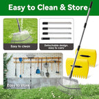 2-in-1 Leaf Rake Set with Leaf Scoops, 25-Tine Garden Rake and Grabber for Leaf Cleanup & Picker Up, Adjustable Long Handle, Wide Metal Head for Garden‌, Yard, Soil, Weeds‌, Grass, Camping