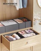 SONGMICS Drawer Organizer, Dresser Drawer Organizers, Set of 6, Foldable Fabric Storage Bins for Socks, Underwear, Bras, Ties, Scarves, Slate Gray URDZ06G