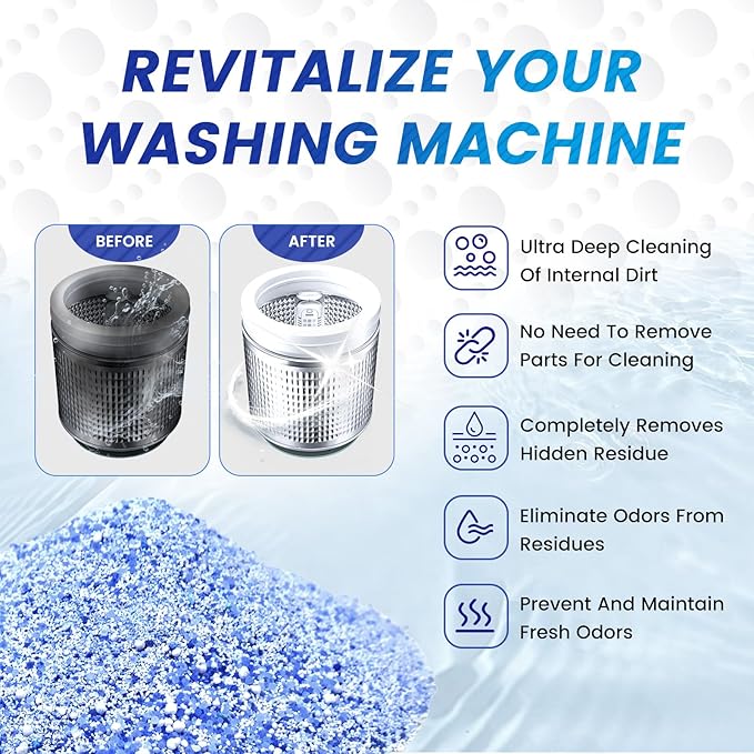 Washing Machine Cleaner Powder Deodorizer 12 Pack， For Deep Descaling, Cleaning Front-Loading & Top-Loading Washing Machine Drum Interiors And Drum Seal, Septic Tank Safe - 12 Month Supply