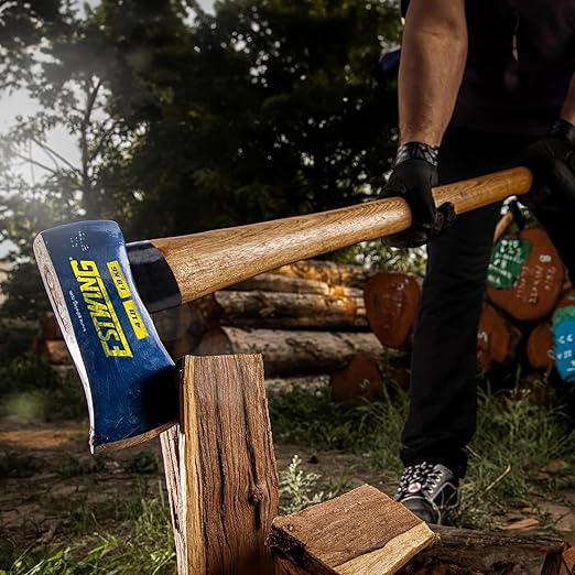 ESTWING 4 Pound 36 Inch Full Sized Hand Sharpened Axe with Curved Wooden American Hickory Handle for Cutting and Splitting, Green
