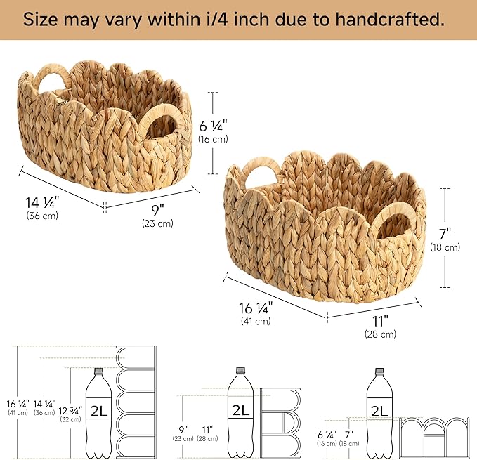 StorageWorks Scalloped Wicker Basket, Hand-woven Rattan Baskets with Built-in Handles, Cute Baby Basket for Nursery, Water Hyacinth Baskets for Organizing and Decor, 2 Pack
