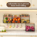 4 Pack Fruit Basket for Kitchen with Lid, Counter&Wall Mounted Hanging Fruit Basket, Potato and Onion Storage, Metal Wire Fruit and Vegetable Storage, Snack Organizer 11.81 * 8.66 * 10.63in