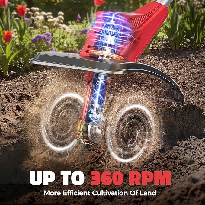 Cordless Tiller Cultivator Compatible with Milwaukee 18V: MtiolHig Tiller for Gardening 360RPM Electric Garden Tiller, Brushless Rototiller 9" Width 6.3" Depth for Lawn/Soil Cultivation (No Battery)
