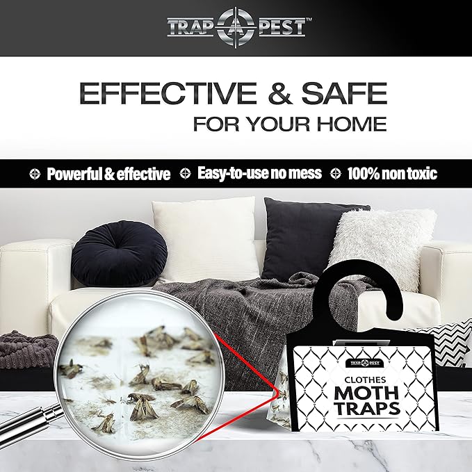 Clothing Moth Traps - 8 Pack - Non Toxic Moth Traps for Clothes with Pheromone Attractant - Odorless Sticky Trap for Closet, Carpets