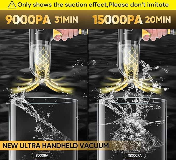 Handheld Car Vacuum Cleaner 3 in 1 High Power|15000PA Brushless Motor|Super Suction Portable Vacuum with Super Endurance for Car and Home