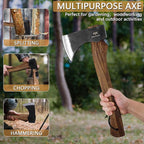 15.7" Hatchet, Camping Hatchet, Hand-Forged Axe with Sheath for Wood Chopping, Splitting, and Carving, Bushcraft Axe with Beech Handle for Outdoor Survival and Garden Work