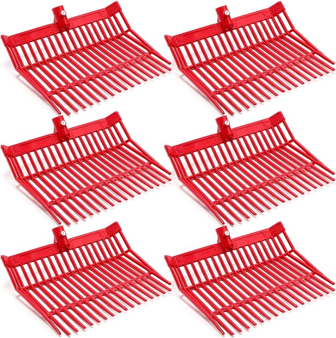 Lasnten 6 Pcs Manure Fork Replacement Head, 18 Tines Pitchfork Head with Screws and Nuts, Horse Manure Rake for Picking up Grass and Hay(Red)
