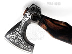 SHINY CRAFTS-Viking Axe Bearded Axe Tomahawk Birthday Gifts-Valhalla Axe, Carbon Steel Viking Axe Head, Engraved Handle, Wolf Camp Axe, Genuine Leather Sheath & Wrap (VBA 03)