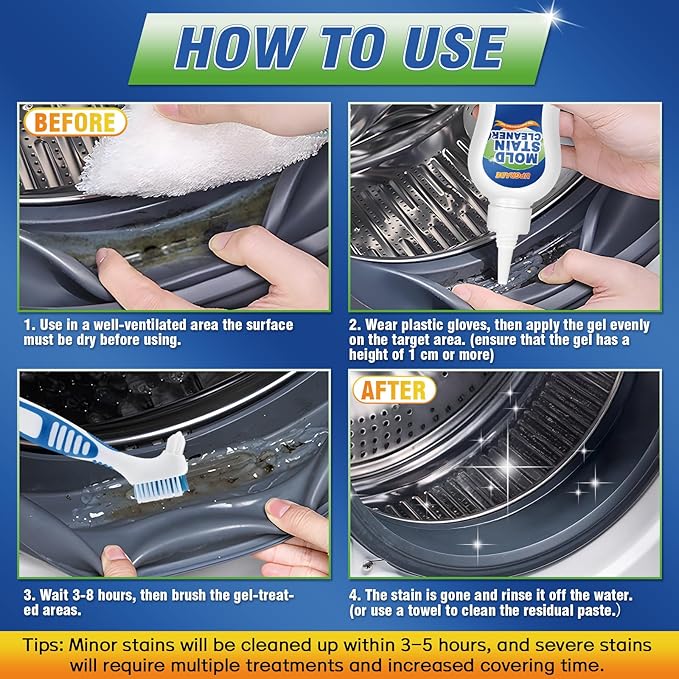 Washing Machine Cleaner, 5.82 Fl oz All-Purpose Gel, Home Stain Cleaner Use on Washing Machine Gasket, Bathroom Grout, Sink, Tiles, Shower, Caulk, and Front Loader Seal
