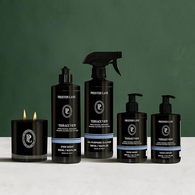 Signature Set, Includes All Purpose Cleaner, Dish Soap, Hand Wash, Hand Cream, & Scented Candle, Terrace View