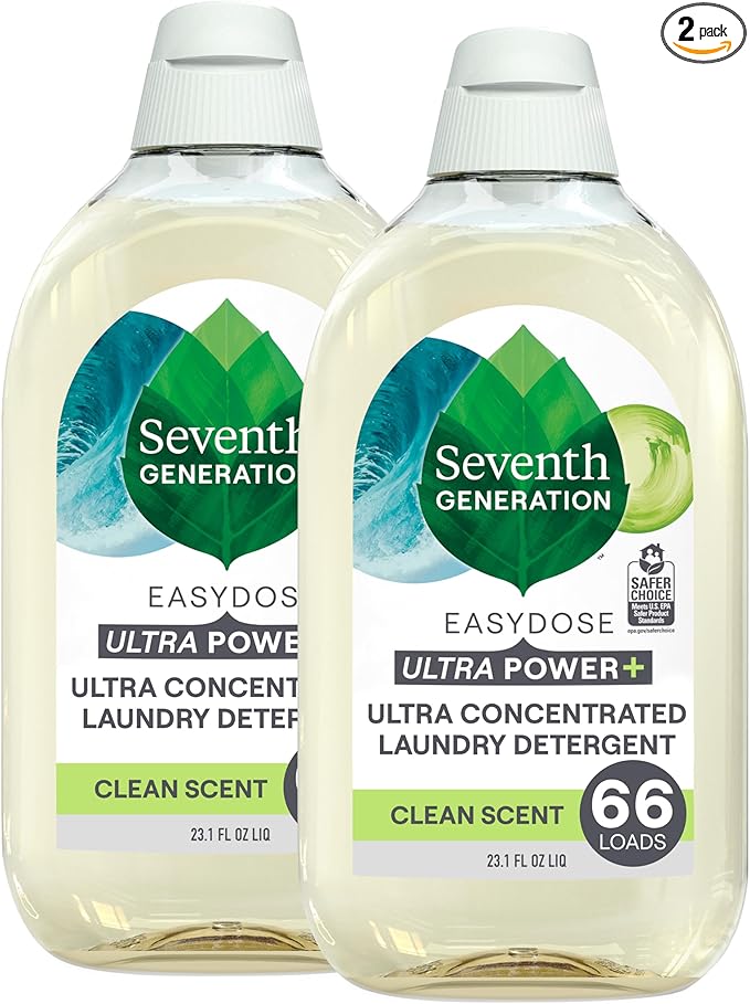 Seventh Generation Laundry Detergent Ultra Concentrated Clean Scent oz 2 Pack 132 Loads, Clear, Power Plus, 23.1 Ounce