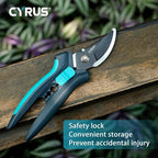 CYRUS Pruning Shears for Gardening 8" Pruners Trimming Scissors Non Stick Coating Blade Carbon Steel with Anti Slip Handle Scissors Widely Used for Gardening, Hydroponics, Grow Tents-CYRUS