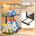 JYPS 2 Pack Under Sink Organizer, 2 Tier Pull out Under Kitchen Bathroom Sink Organizer and Storage, Metal Sliding Drawer for Cabinet Pantry Undersink Organizers Shelf