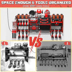 45" Large Power Tool Organizer Wall Mount with Charging Station - 3 Layer Storage Racks with 8 Cordless Drill Holder, 4 Hooks, Heavy Duty Garage Tool Organizer Storage for Workshop Pegboard Basement