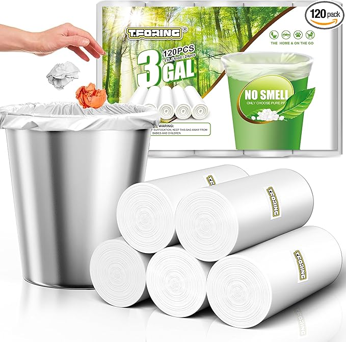 120 Count 3 Gallon Trash Bags Clear - 11 Liter Small Garbage Bags Unscented for Bathroom,Clear Plastic Wastebasket Can Liners for Home Bedroom Office