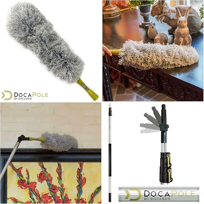 DOCA Telescoping Pole 5-12 Ft - Extension Pole for Cleaning, Feather Duster, Window Washing Kit, Paint Roller, Window Squeegee - High Reach Extendable Kit for Indoor & Outdoor - Feather Duster