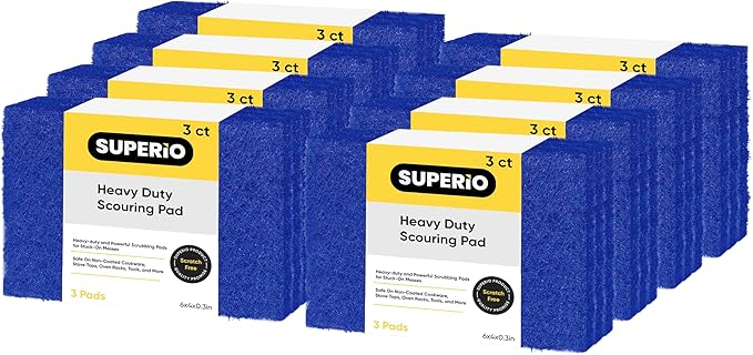 Scouring Pad Non-Scratching Scrubber Non-Scratch Cleaning Scrub Pads Heavy Duty Scouring Pad Reusable Kitchen Scrubbing Pad Pack of 24 Blue, by Superio