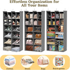 6 Tier Hanging Closet Organizer, 16 Compartments Sweater Organizer for Closet with 3 Sturdy Hooks, Closet Organizers and Storage, Wardrobe, Rv, Garment Rack, Grey