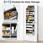 Over The Door Organizer, 6 Shelf Door Hanging Organizers with 6 Large Capacity Pockets, Behind Door Storage Hanging Shelves for Closet Wall Bathroom Bedroom Nursery