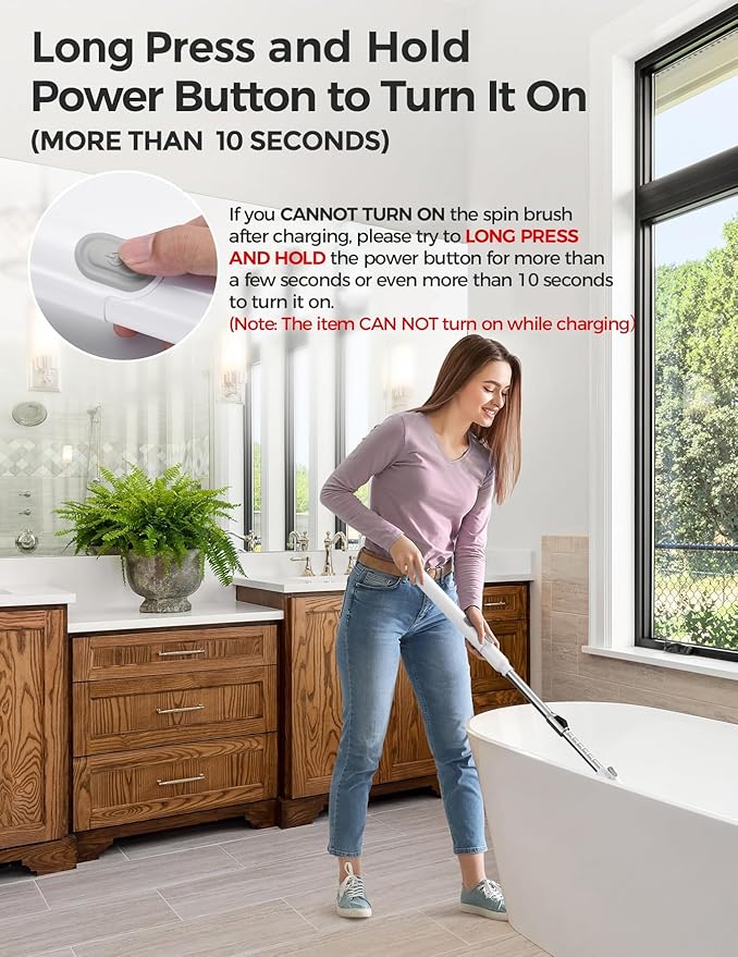 kHelfer Electric Spin Scrubber Kh8, Upgrade Cordless Shower Scrubber 8 Replacement Head, 1.5H Bathroom Scrubber Dual Speed, Shower Cleaning Brush with Extension Arm for Bathtub Tile Floor