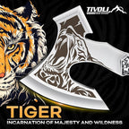 TIVOLI Camping Axe, Tiger - Patterned Survival Hatchet with Nylon Sheath, High Carbon Steel Blade Compact Outdoor Bushcraft Axe with Ergonomic Wood Grip, Camping Gear for Hiking, Chopping, Hunting