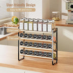 MUDEELA 4 Tier Spice Rack Organizer for Cabinet, Wooden Vertical Spice Shelf, Seasoning Organizer for Countertop, Kitchen, Pantry, Freestanding, 13.4" W × 11.2" H (No Jars Included), Black