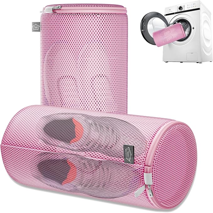 Kimmama Shoe Washing Machine Bag,Laundry Shoes Bags,Sneaker Wash Protector Sack,Sandwish Mesh,Pink,8x15"
