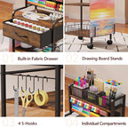 Art cart, 3 Tier Rolling Cart - Utility Cart with Storage Drawer and Wheels, Versatile Art & Craft Organizer for Home, Office, or Studio Ideal for Storing Brushes, Paints （Brown）