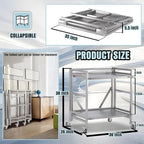 2 Shelf Rolling Cart with Wheels, 660lbs Capacity Collapsible Steel Rolling Utility Cart, Heavy-Duty Foldable Workbench, Metal Rolling Storage Cart with Handle for Groceries, Warehouse (36" Lx26 W)