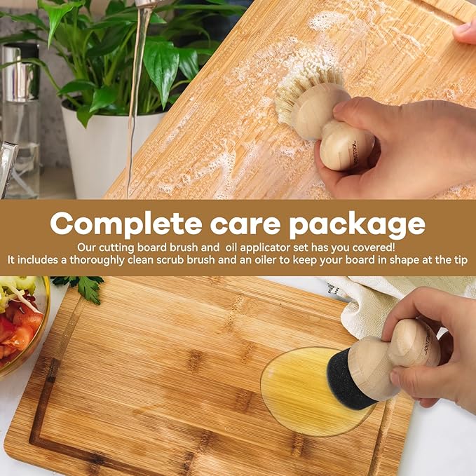 Cutting Board Oil Wax Applicator and Scrub Brush Set- Natural Bamboo with Sisal Fiber and Sponge for Food Grade Mineral Oil Board，Wooden Worktops,Utensil Care