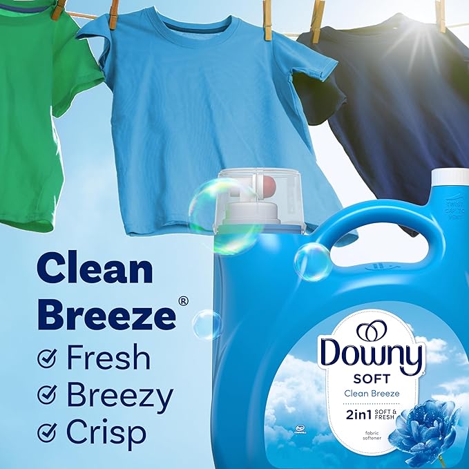 Downy Fabric Softener Liquid (Fabric Conditioner), Clean Breeze Scent, 140 fl oz, 190 Loads