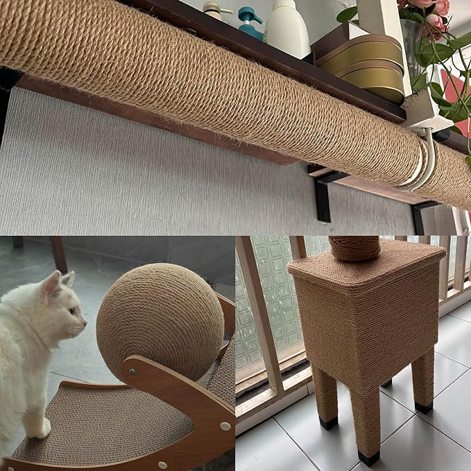 Jute Rope, 55 Feet 8mm Heavy Duty Twine - Perfect for Cat Scratching Posts, Crafts, Bundling, Gardening Decor and Hanging (8mm*55ft)