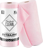 Fantasticlean XL Tear-Away Microfiber Cleaning Cloth Roll, 16'' by 16''- 36 Sheets, Thick & Large Detailing Towels, Ultra Absorbent, Lint-Free Reusable Wipes for Home, Car or Outdoor (Glossy Pink)