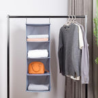 Hanging Closet Organizer, Easy Mount Foldable 4-Shelf Hanging Closet Wardrobe Storage Shelves, Clothes Handbag Shoes Accessories Storage, Washable Oxford Cloth Fabric, Gray