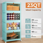 4 Tier Stackable Plastic Storage Bins with Lid and Wheels - 23 QT Closet Organizers and Storage, Foldable Storage Containers, Organization and Storage Boxes for Craft, Home, Pantry, Dorm,Green