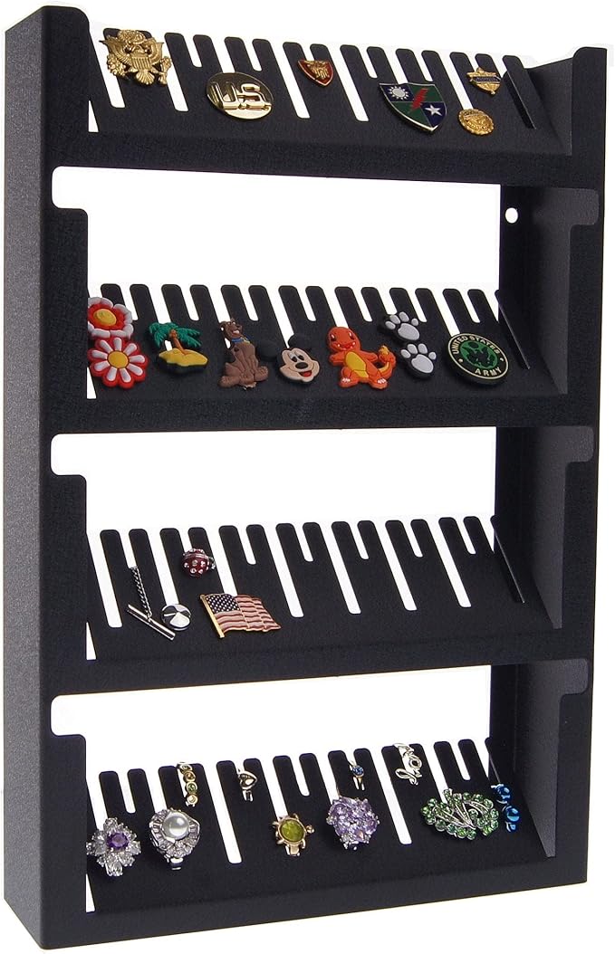 Angelynn's Wall Mounted Large Statement Finger Ring Holder Display, Cufflink/Cuff Link Storage, Hanging Closet Body Jewelry Organizer Men and Women, Jaymes Black 9" x13 1/4"
