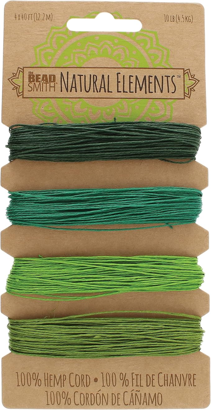 The Beadsmith 100% Hemp Cord – Emerald Colors – .55mm, 40 Foot Spool, 10LB Test Strength – Twine for Jewelry Making, Macrame, Paper Crafts, Gardening, Scrapbooking, Home Décor, DIY String Art & More