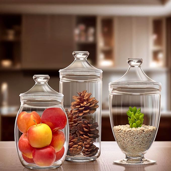 Amazing Abby - Adore - Plastic Apothecary Jars (3-Piece Set, 52/46/46 oz) (NOT Glass), Acrylic Jars with Lids, Bathroom Canisters, Candy Buffet, Wedding Display, BPA-Free and Shatter-Proof