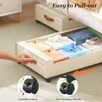Yecaye Under Bed Storage with Wheels 2 Pack, 85L Extra Large Under Bed Storage Containers with Metal Frame & Clear Lid, Rolling Underbed Organizer Bins Drawers for Clothes, Shoes, Blankets, Beige