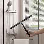 Stainless Steel Shower Squeegee for Glass Doors, Multi-Purpose Squeegee for Shower Glass, Bathroom and Car Windows, Squeegee with Adhesive Hook-10”, Black